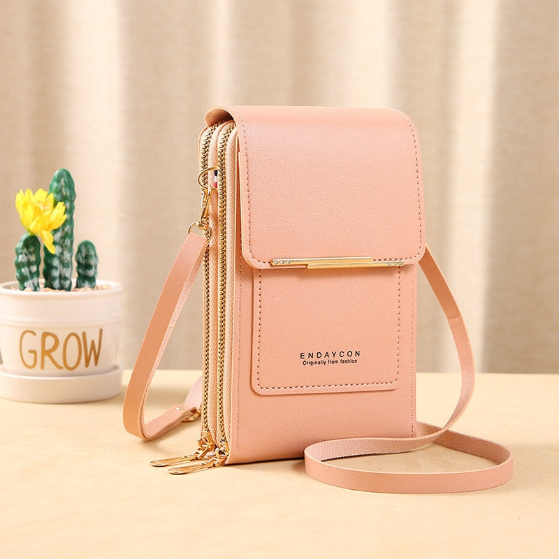 Leder Smartphone Clutch Damen Handtasche mit Touchscreen-Fenster