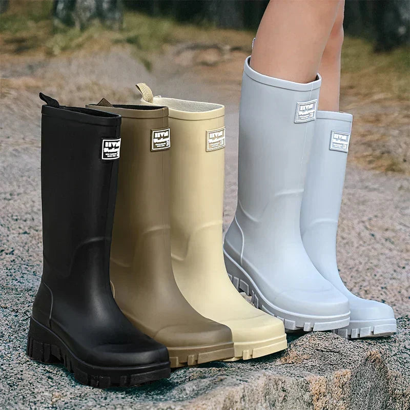 Damen Chelsea wasserdichte Stiefel mit Blockabsatz & gemusterter Sohle