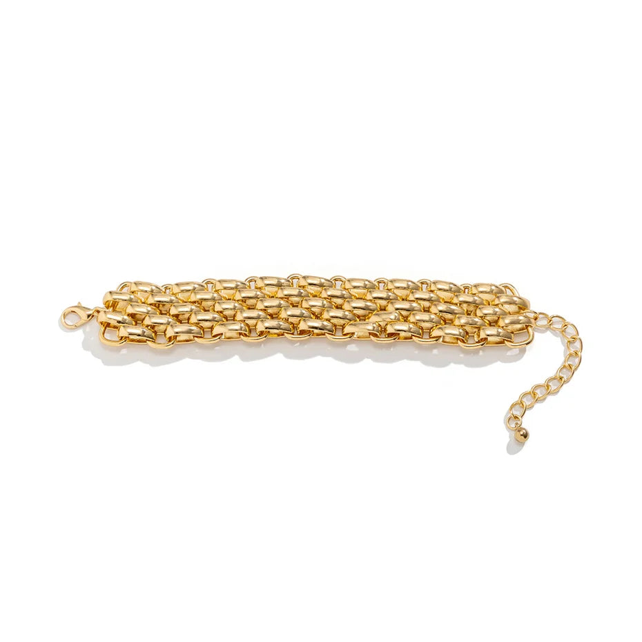 Damen Gold Chunky Dick Oval Interlink Gewebe Kettenarmbänder | Shop Nory