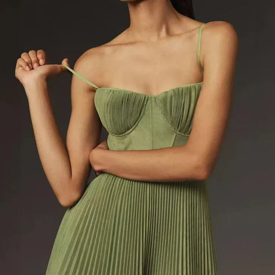 Grüne Plissierte A-Linie Kleid