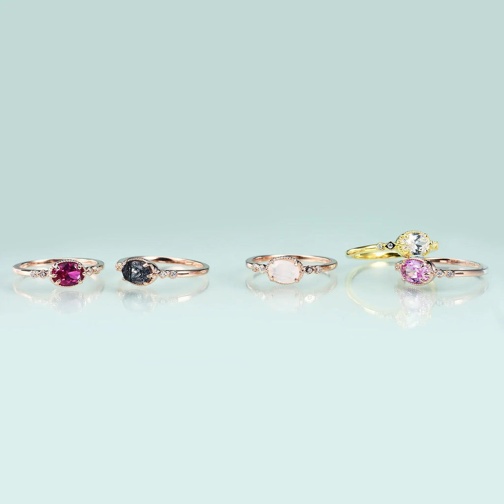 Echter schwarzer Rutilquarz-Verlobungsring, schlicht und einzigartig, Art-Deco-Roségold | Shop Nory