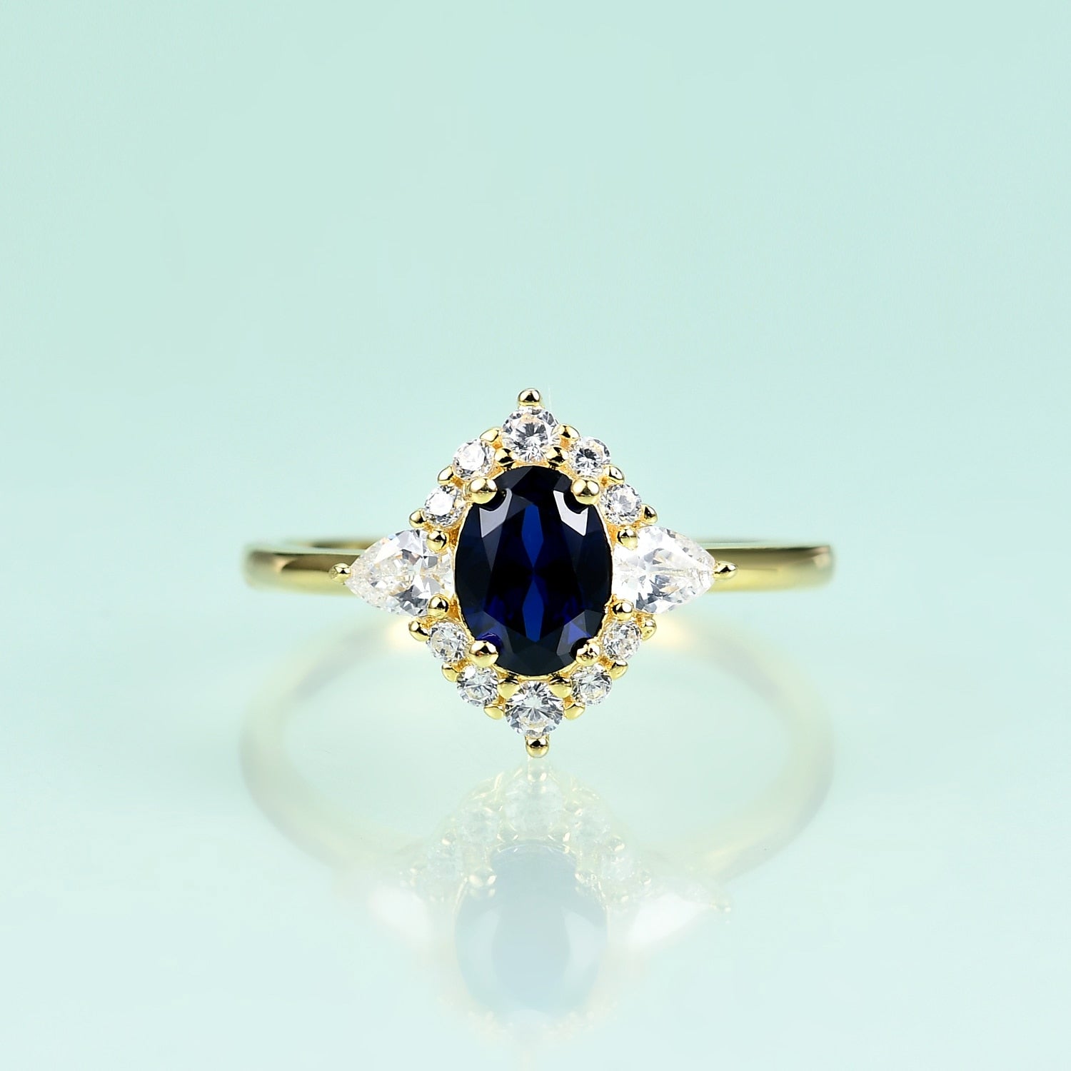 Goldener Tansanit-Ring mit klarem CZ, blauer Tansanit-Ring aus Sterlingsilber | Shop Nory