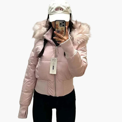 Winterjacke mit Kapuze und Fellkragen - Modische, Taillierte Übergangsjacke für Herbst und Winter