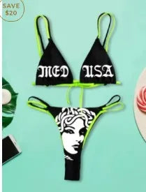 Sexy Goth Bikini Frauen Buchstaben Totenkopf Druck Badeanzug Split Badeanzug Hohe Taille Gotische Bikini Set Strandoutfits