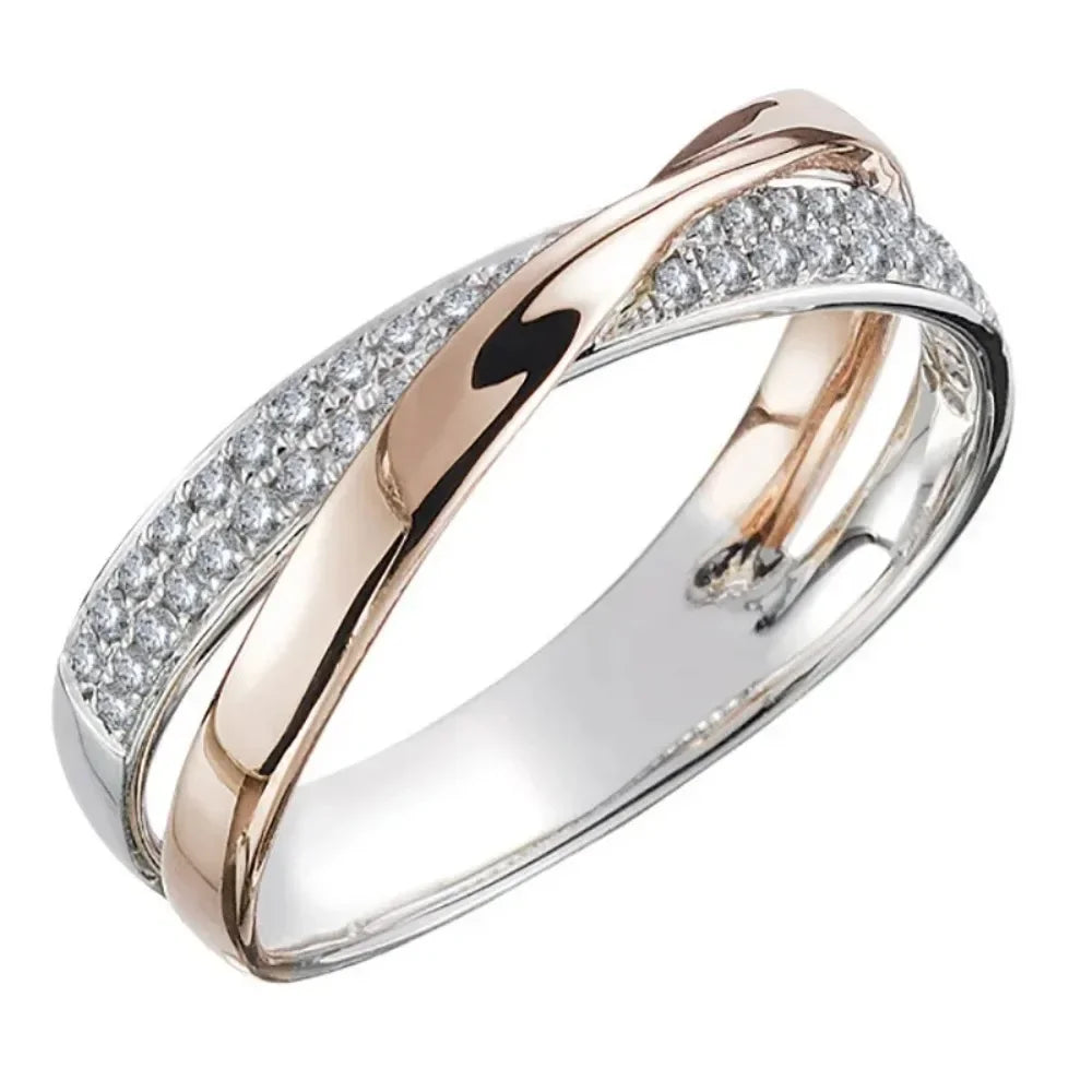 Elegante Zweitönige X-Form Zirkonring für Frauen | Shop Nory