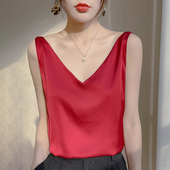 Ärmloser Top Aus Satin Seide