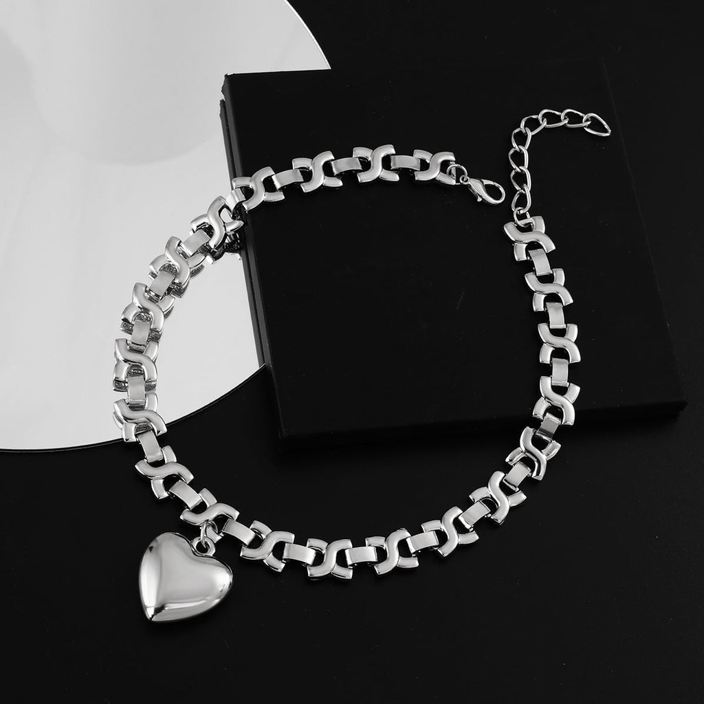 Damen Silber Edelstahl Geometrische Dicke Ketten Herz Anhänger Halskette | Shop Nory