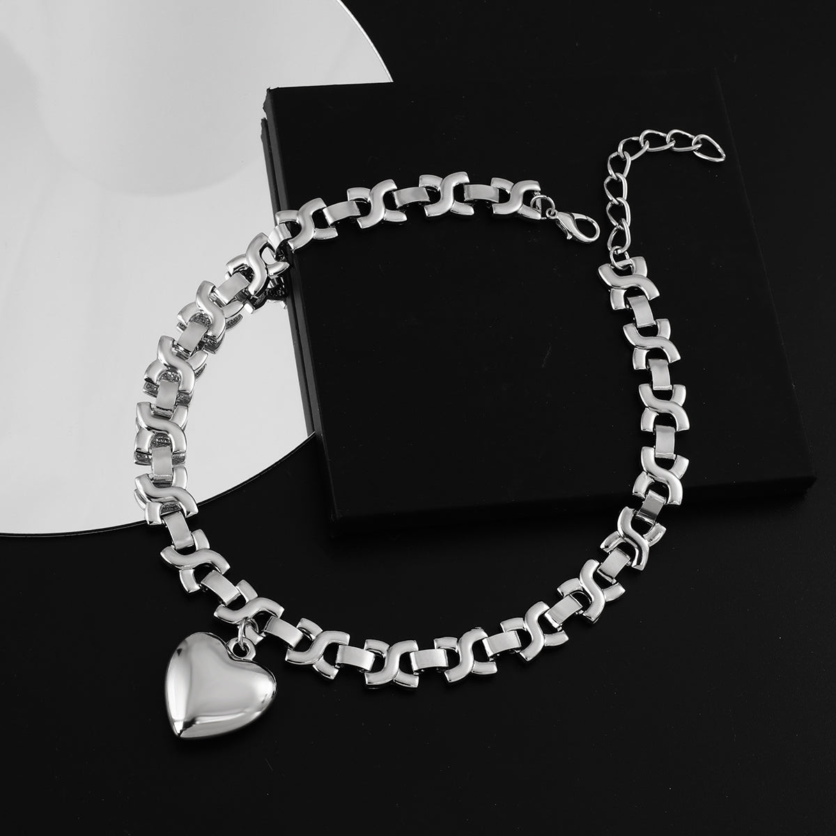 Damen Silber Edelstahl Geometrische Dicke Ketten Herz Anhänger Halskette | Shop Nory