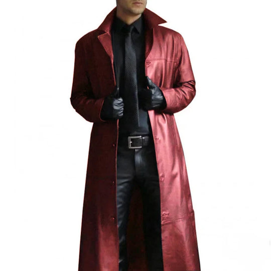 Lange Kunstlederjacke für Herren mit Krage