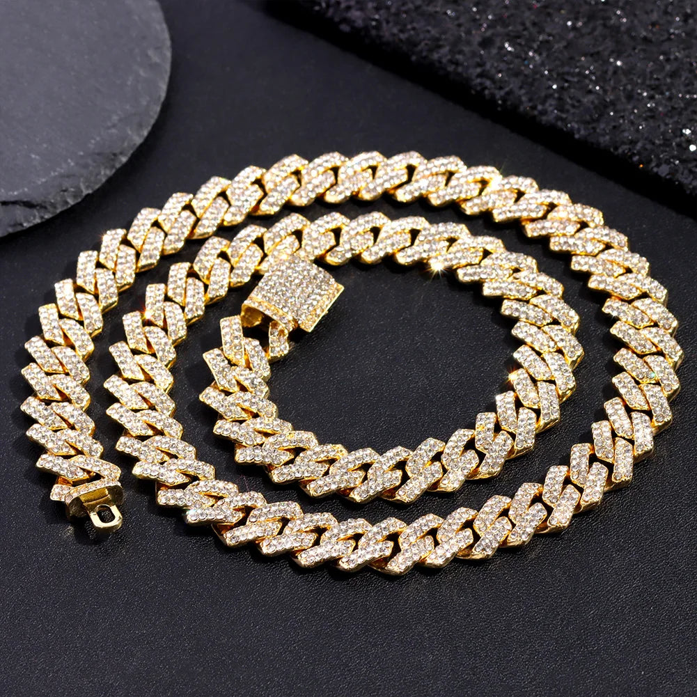 Gold Cuban Link Kette – 2-reihige Strass-Prong-Halskette für Männer & Frauen Shop Nory