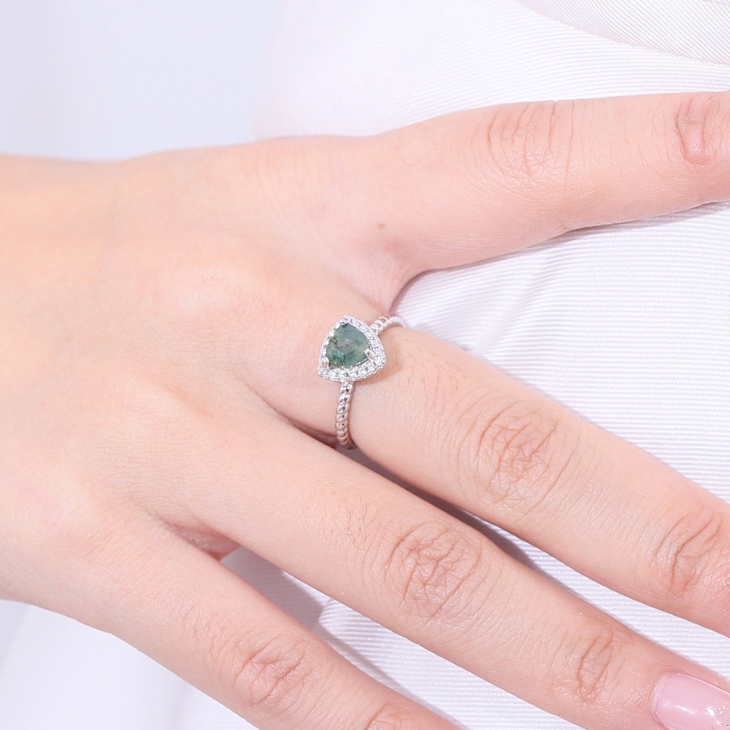 Moosachat-Ring im Billionenschliff aus 925er Sterlingsilber | Shop Nory