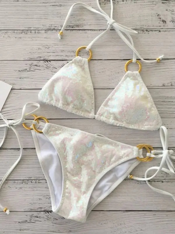 Shopnory | Neu Sexy Bikinis Pailletten Goldfarbe Frauen Bandage Bikini Set Push-Up Vorgepolsterter Bh Badeanzug Set Bademode