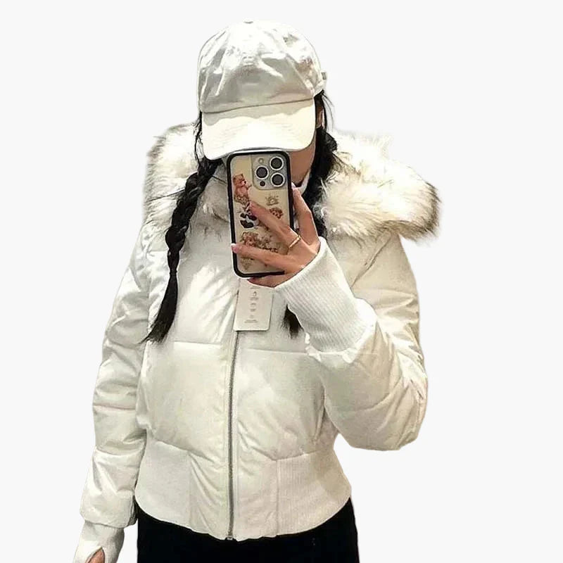 Winterjacke mit Kapuze und Fellkragen - Modische, Taillierte Übergangsjacke für Herbst und Winter