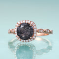 Schwarzer Rutilquarz-Ring, Art-Deco-Rundschliff-Cocktailring, Halo-Verlobungsring | Shop Nory