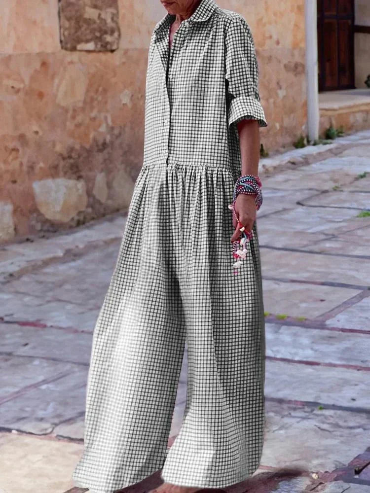 Karierter Jumpsuit mit modernem Schnitt und leichtem Stoff