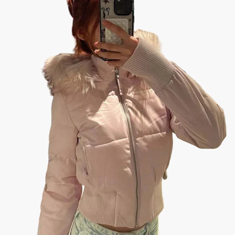 Winterjacke mit Kapuze und Fellkragen - Modische, Taillierte Übergangsjacke für Herbst und Winter