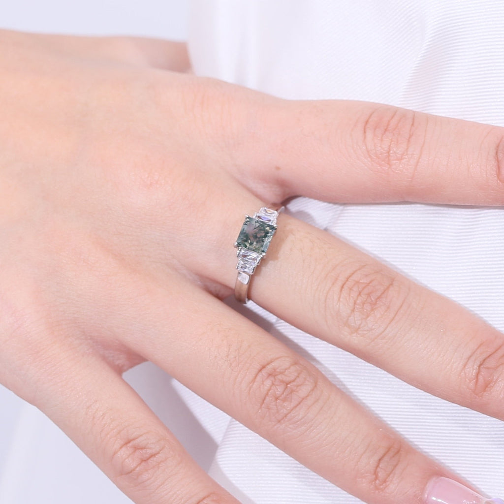 Moosachat-Ringband-Baguette-Ring in Silber | Shop Nory