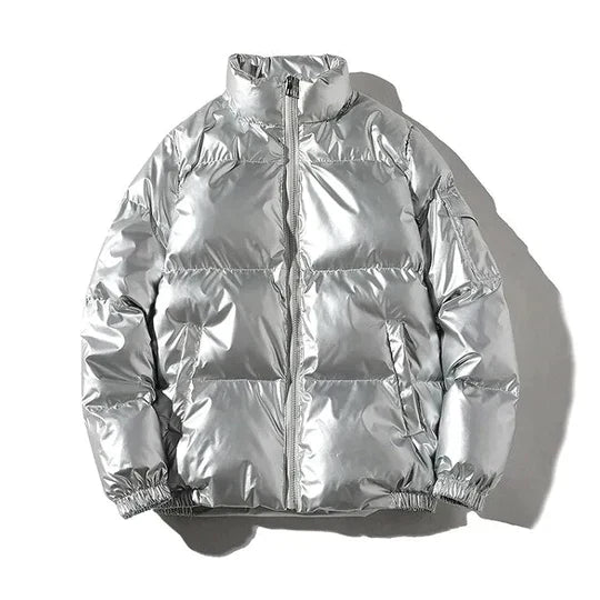 Winddichte metallische Winter-Pufferjacke
