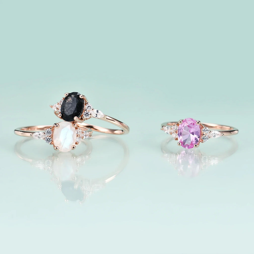 Schwarzer Rutilquarz-Verlobungsring aus 14-karätigem Roségold, antik aussehender gotischer Verlobungsring | Shop Nory