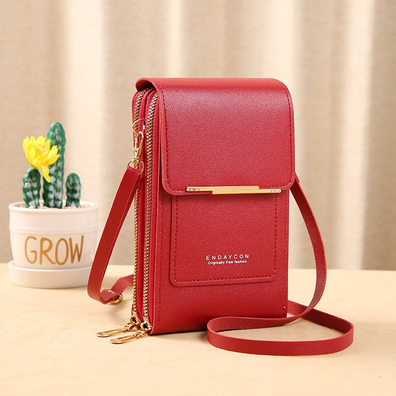 Leder Smartphone Clutch Damen Handtasche mit Touchscreen-Fenster