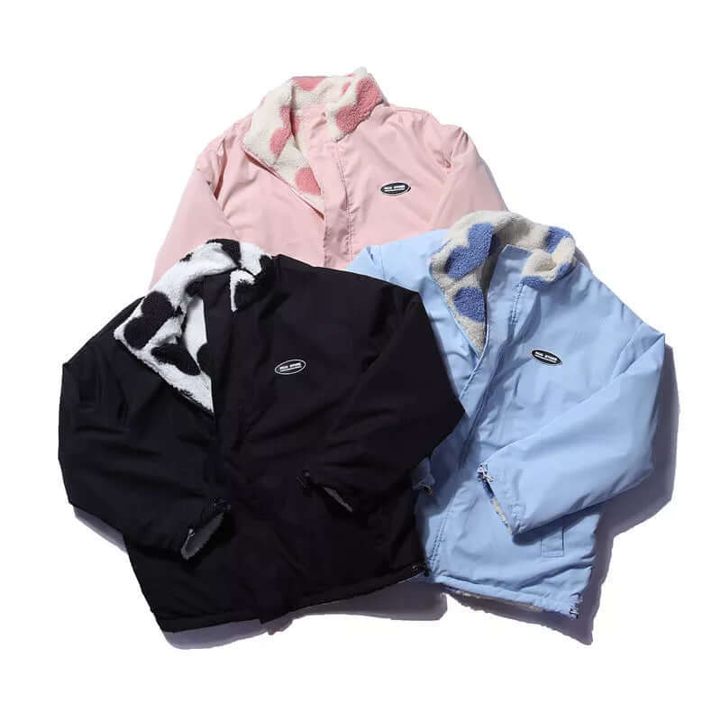 Wendbarer Herz-Druckmantel mit plüschigem Fleece-Futter
