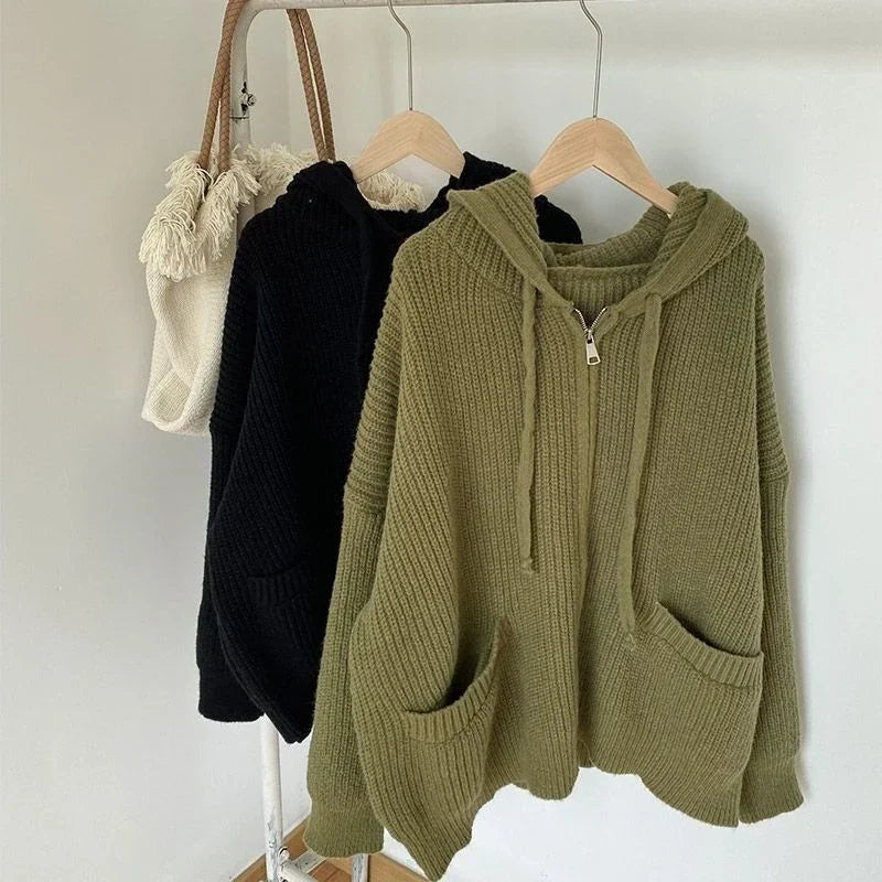 Oversized Strick Damenpullover mit Reißverschluss