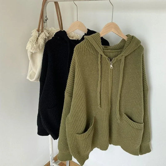 Oversized Strick Damenpullover mit Reißverschluss