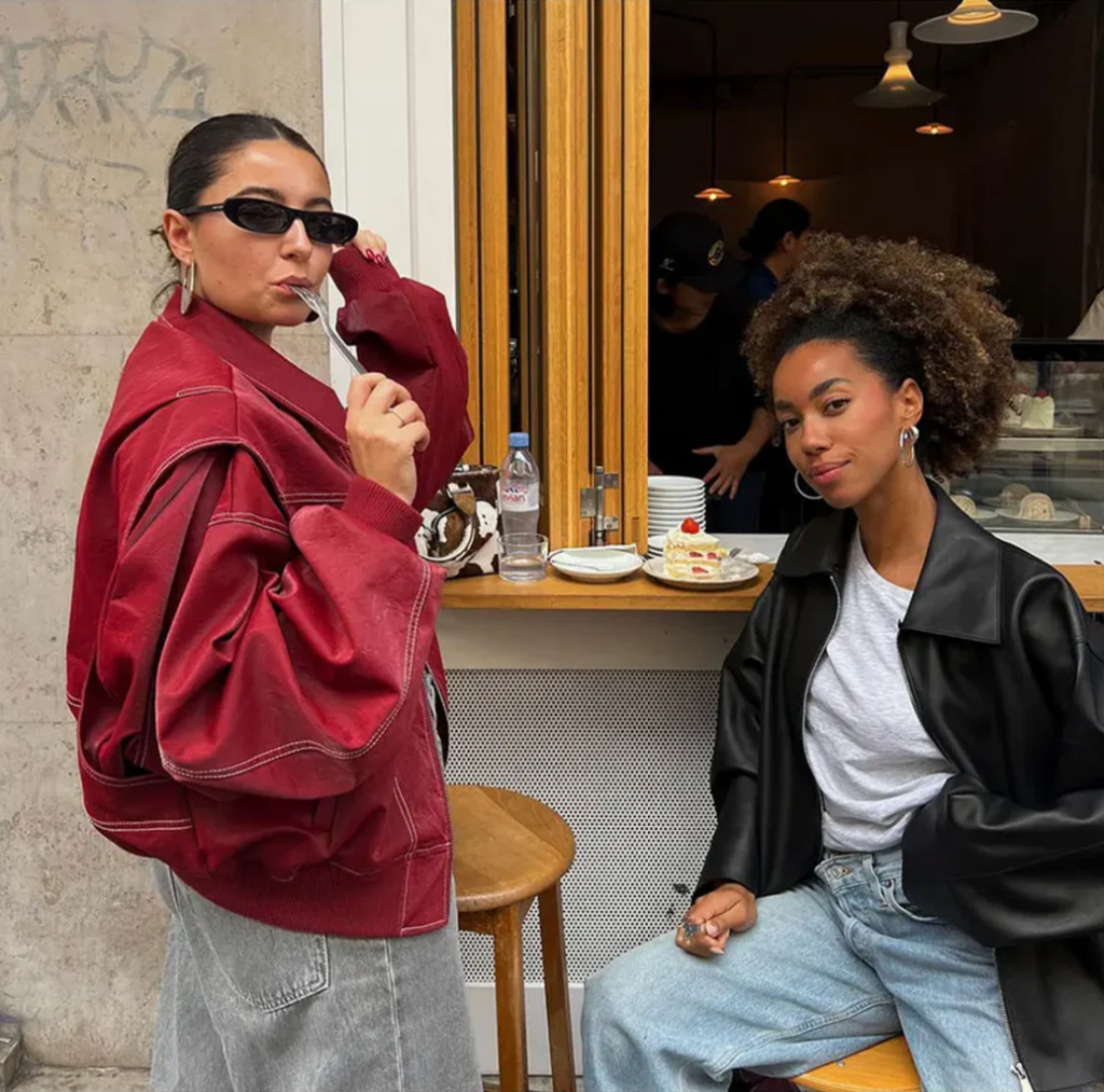 Shopnory | Damen Oversized Lederjacke Rot