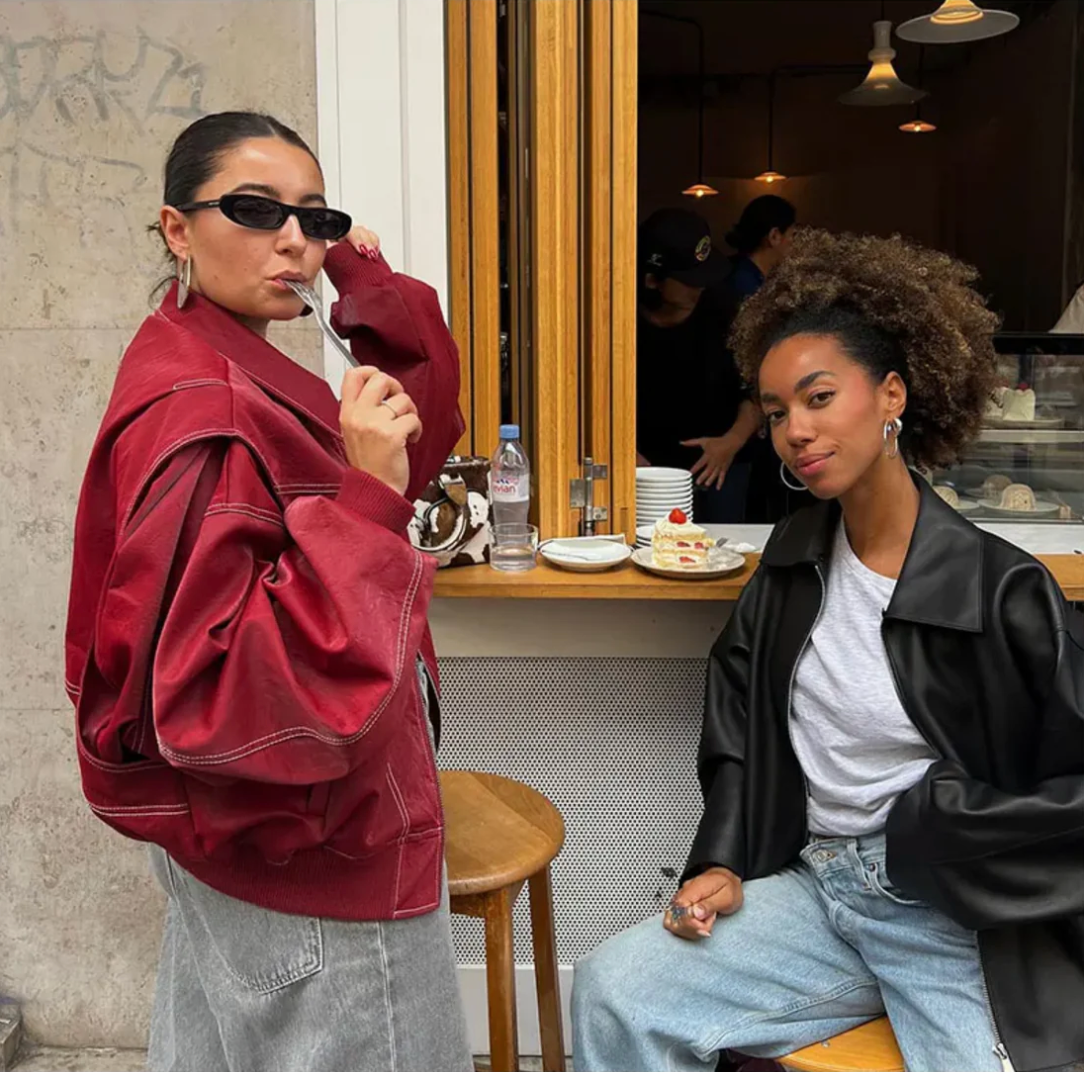 Shopnory | Damen Oversized Lederjacke Rot