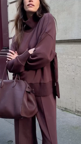 Bequemes Damen Satz mit Strukturiertem Sweatshirt und Hose