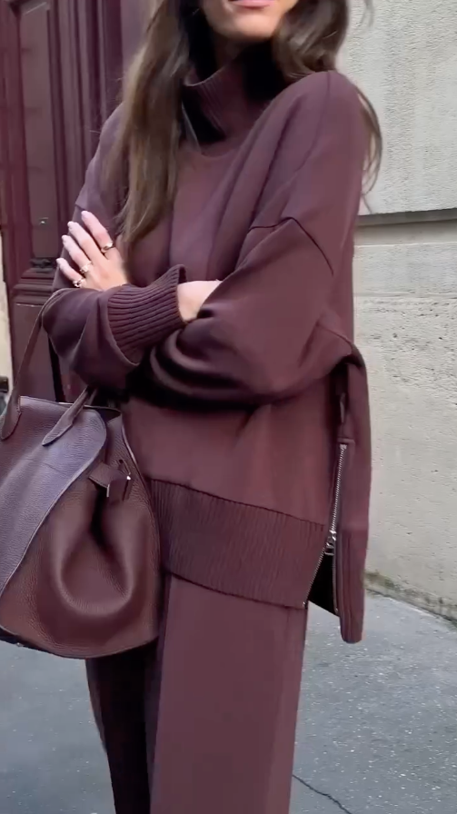 Bequemes Damen Satz mit Strukturiertem Sweatshirt und Hose