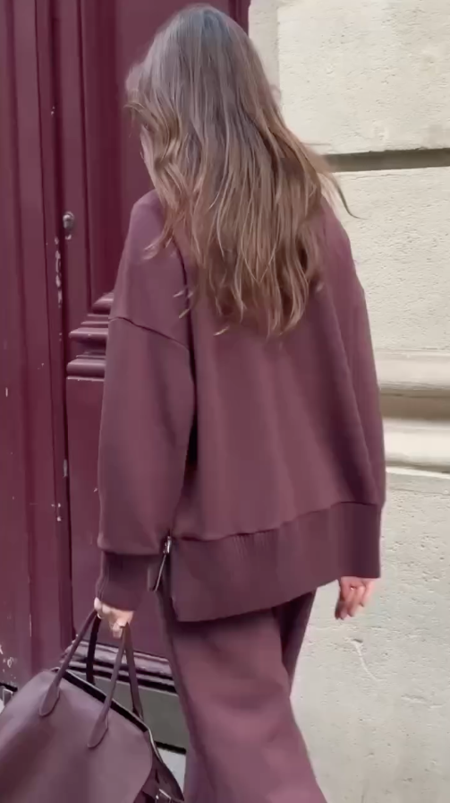 Bequemes Damen Satz mit Strukturiertem Sweatshirt und Hose