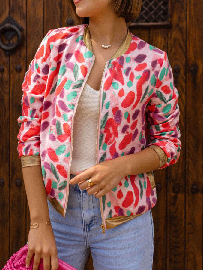 Damen Bomberjacke mit Blumenmuster