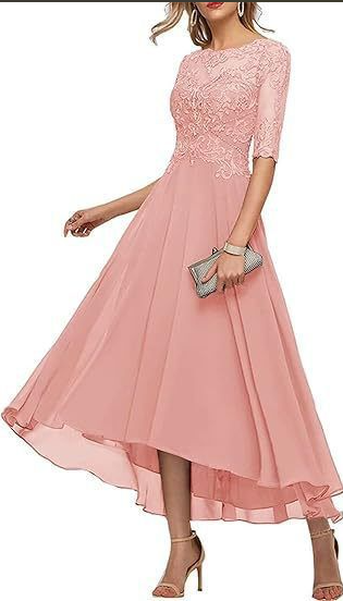 Damen Abendkleid mit Spitze und kurzen Ärmeln