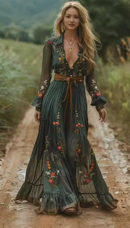Boho Maxikleid mit V-Ausschnitt