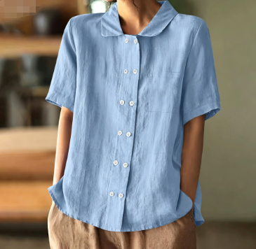 Shopnory | Weiße Locker Sitze Baumwollbluse mit Kurzen Ärmeln