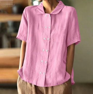 Shopnory | Weiße Locker Sitze Baumwollbluse mit Kurzen Ärmeln