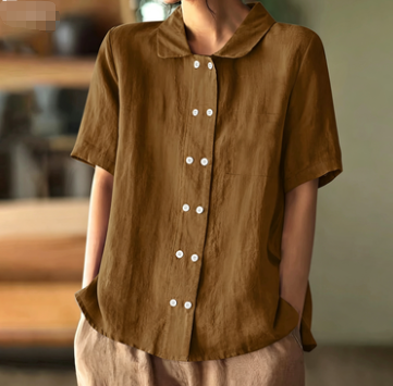 Shopnory | Weiße Locker Sitze Baumwollbluse mit Kurzen Ärmeln