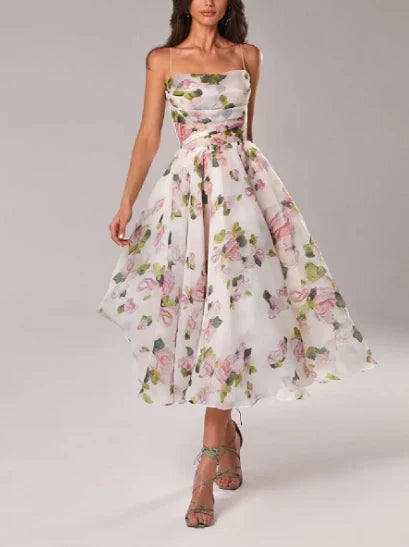 Elegantes Blumen Midi Kleid