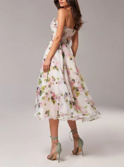 Elegantes Blumen Midi Kleid