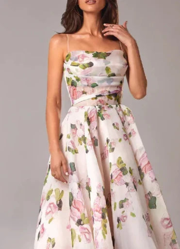 Elegantes Blumen Midi Kleid