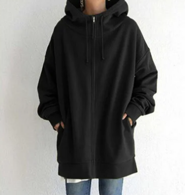 Schwarz Winter-Kapuzenpullover mit Reißverschluss