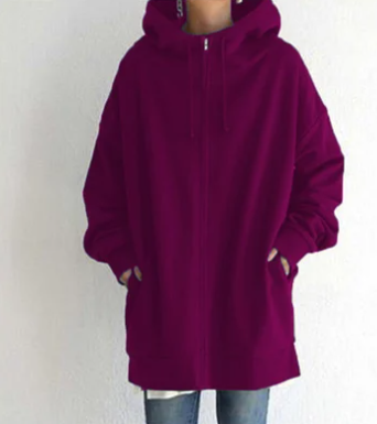 Rosenrot Winter-Kapuzenpullover mit Reißverschluss