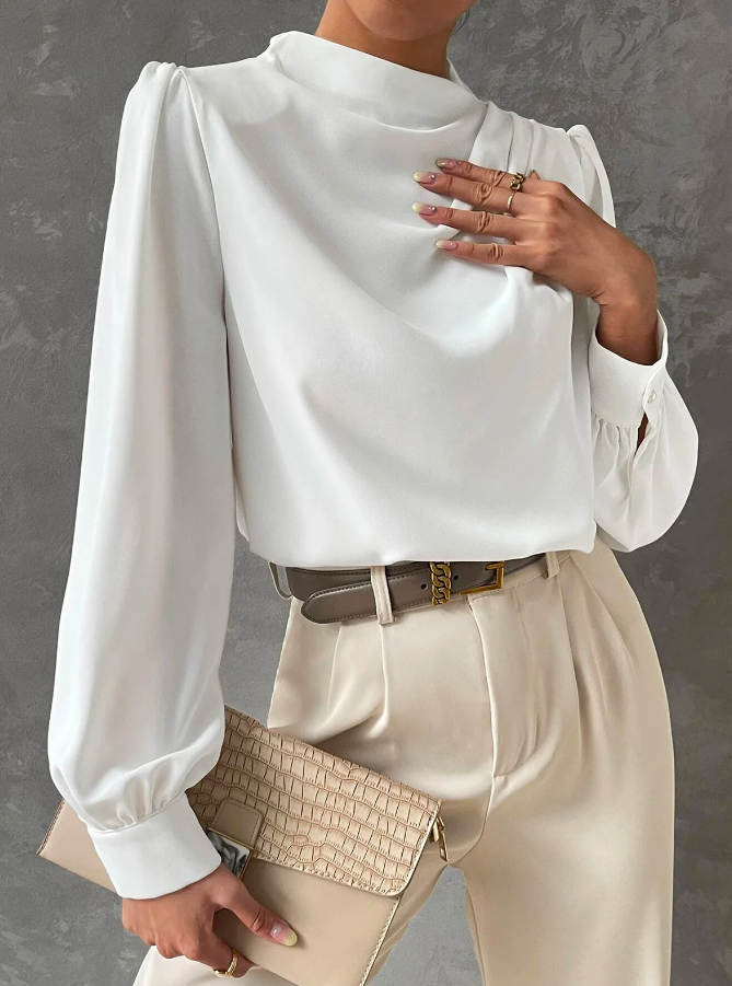 Elegante, Unifarbene Bluse mit Stehkragen