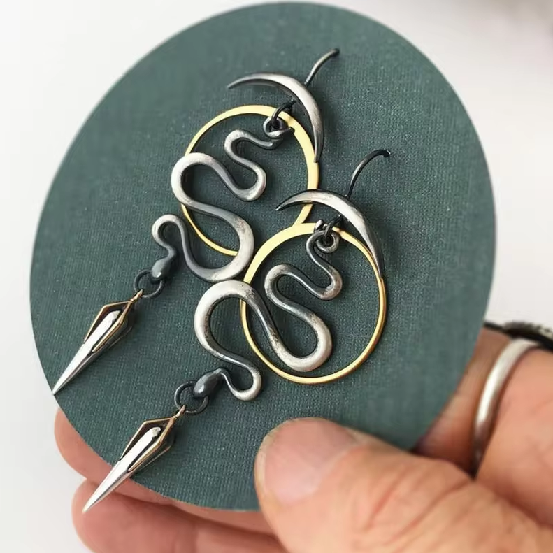 Large Silver Gothic Snake Circle Hoop Earrings | Shop Nory