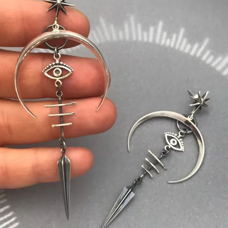 Large Silver Gothic Evil Eye Circle Hoop Earrings | Shop Nory