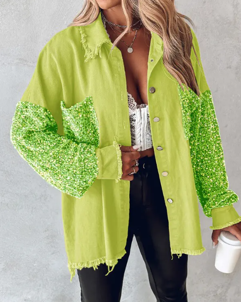 Kontrastierende Paillettenjacke für Den Frühling