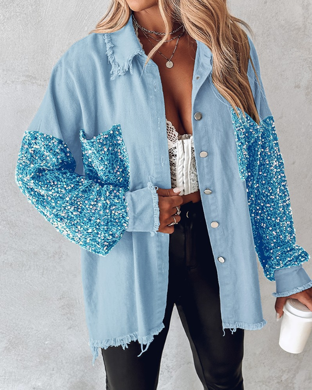 Kontrastierende Paillettenjacke für Den Frühling