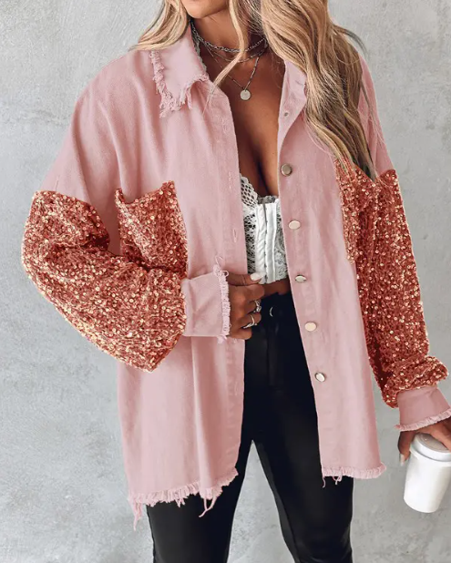 Kontrastierende Paillettenjacke für Den Frühling