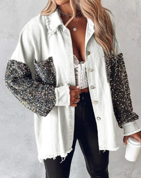 Kontrastierende Paillettenjacke für Den Frühling